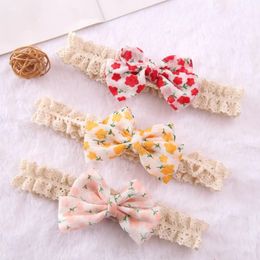 Floral Printed Chiffon Bow Lace Headband Baby Girls Korea Style Hair Accessories Kids Spring Summer Headbands Infant Hairband