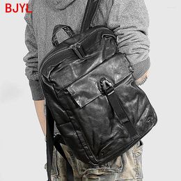 Backpack Leather Men Travel Casual Shoulder Laptop Bag Men's Computer Backpacks Cowhide Solid