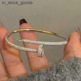 High grade designer bangle S925 Sterling Silver Full Diamond Nail Bracelet Super Sparkling Bracelet Button Style Womens Style Versatile