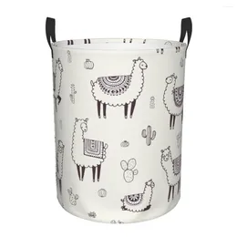 Laundry Bags Folding Basket Hand Drawn Llama Cactus Dirty Clothes Toys Storage Bucket Wardrobe Clothing Organizer Hamper