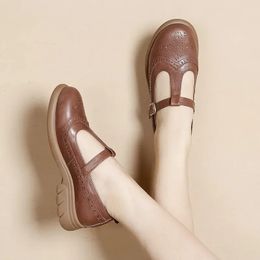 Brown Plus Size Platform Shoes for Women Round Toe Pumps Slipon Tabi Leather Loafers Lolita Mary Jane Womens Boat 240329
