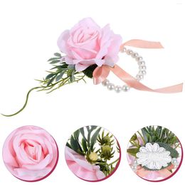 Decorative Flowers Wrist Flower Fake Bracelet Decor Wristband For Bridesmaid Bridal Welcome Wedding