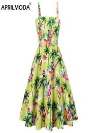 Flamingo Print Women Spaghetti Strap Retro Dress Summer Pin Up Vestidos Rockabilly Vintage Beach Casual Sling Sexy Dresses5185953