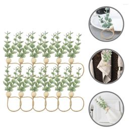 Table Cloth 12 Pcs El Boho Artificial Eucalyptus Leaf Wooden Beads Dining Room Decor Rope Napkin Ring Plastic Buckle