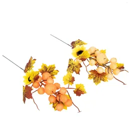 Decorative Flowers 2 Pcs Pumpkin Flower Branch Home Decor Fake Fall Leaves Plastic Delicate Branches