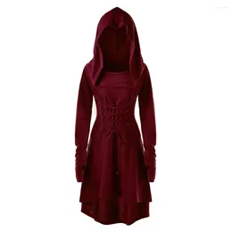 Casual Dresses Disfraz De Cosplay Mediaeval Vintage Para Mujer Victoriano Long Sleeve Bnadage Slim Hooded A-Line Dress Halloween Gothic