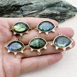 Pendant Necklaces 10PCS Wholesale CZ Paved Natural Flash Labradorite Moonstone Eye For DIY Bracelet Necklace Jewellery Making MY231052