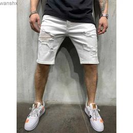 Men's Jeans 2023 Summer Tear Shorts Mens denim pants Elastic white fashionable design Mens street jeans Ultra thin Mens shorts HombreL2404