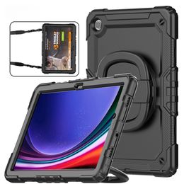 360 Rotating Handle Grip Rugged Tablet Cases For Samsung Galaxy Tab A9 Plus A9+ 2023 11 inch Silicone Shockproof Protective Case Kickstand Cover with Shoulder Strap