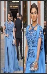 2019 New Elegant Sheer Short Sleeves Chiffon Evening Dresses Pant Suits Capped Applique Beaded Prom Party Gowns Jumpsuit Celebrity5401779