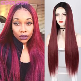 Wigs 26 Inch Long Straight Hair Wig Synthetic Wigs for Black Women Pink African American Cosplay Wig 99j Red Blonde Middle Part Hairs