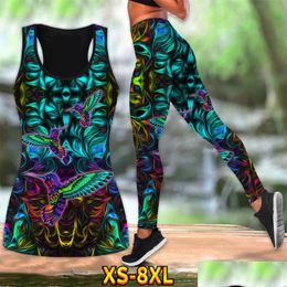 Yoga Outfit Bird Pattern Color Print Ladies Vest Set Mountain Running Gym Workout Pants Y Buttocks Drop Delivery Sports Outdoors Fitne Dhjlo