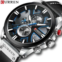 Wristwatches CURREN Chronogrh Sport Mens es Quartz Clock Leather Male Wrist Relogio Masculino Fashion Gift for Men L240402