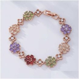 Chain 1M New Vintage Fine Colorf Cubic Zirconia Tennis Bracelet Bling Crystal Flower Korean Personality Versatile Wedding Bridal Brac Dhbmn