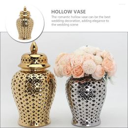 Storage Bottles Gold Ginger Jars Simple Model House Golden Hollow Ceramic General Vintage Home Decor Flower Vase