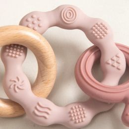 3 in 1 Baby Teether Nursing Toys Food Grade Silicone Octopus Pendant Bracelet Infant Teething Wood Ring BPA Free Newborn Gifts