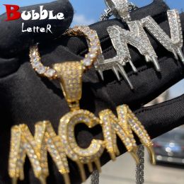 Necklaces Bubble Letter Custom Name Necklace for Men Baguette Personalised Pendant Real Gold Plated Hip Hop Jewellery 2022 Trend