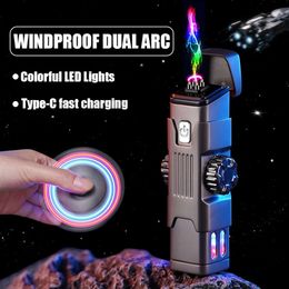 Windproof Double Arc Plasma Rotary Play Lighter Alloy Body Type-c Fast Charging Colour Light Exquisite Bearing Gift