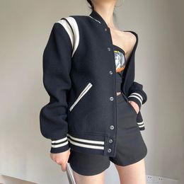 classic wool women lady unisex jacket lovers wool short designer ysls casual baseball jacket wholesale OEM/ODM L3027