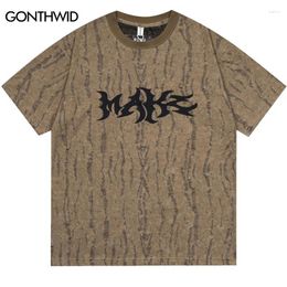 Men's T Shirts Hip Hop T-Shirt Grunge Embroidery Letter Tassel Streetwear Tshirt 2024 Punk Gothic Loose Y2K Harajuku Men Distressed Tops