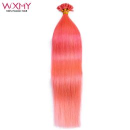 Extensions Pink Colour Human Hair Extensions 1224Inch Straight Flat Tip Fusion Human Hair Extension Keratin Capsule 50Strands Free Shipping