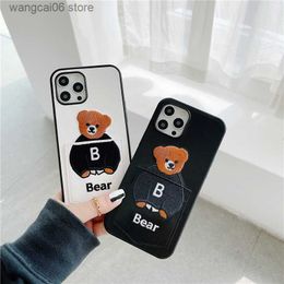 Cell Phone Cases Suitable for iPhone 14 phone case Apple 15 Pro card pocket teddy bear cartoon leather Apple 15 protective case T240402
