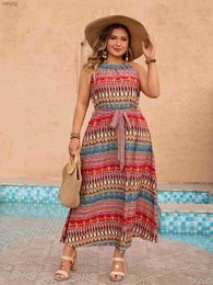 Urban Sexy Dresses 2024 Newcomer Plus Size Bohemian Printed Beach Skirt Strapless Extra Large Sexy Casual Belt Dress Y240402