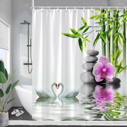 Shower Curtains Zen Green Bamboo Grey Stone Purple Orchid Swan Spa Garden Scenery Home Fabric Bathroom Curtain Decor With Hooks