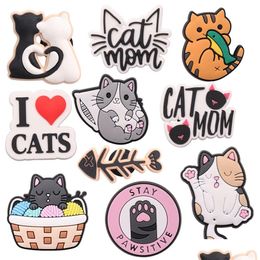 Shoe Parts & Accessories Moq 20Pcs Cartoon Animal Cat Mom Fishbone Pvc Cute Charms For Clog Sandals Buckle Decoration Boys Girls Child Dhogh