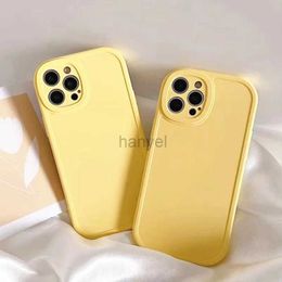 Cell Phone Cases Anti-Fall Yellow Liquid Silicone Case for iPhone 13 14 12 11 Pro Max XR XS 7 8Plus Candy Solid Color Shockproof Back Cover 2442