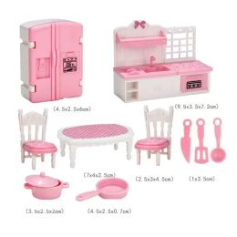Kawaii Hot Sale 4 Items /Lot Dollhouse Furniture Wardrobe Bed Makeup Desk Chair Kids Toys Accessories For Barbie 5.5'' Baby DIY