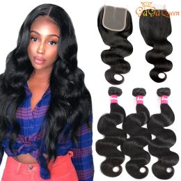 Wefts Body Wave hair bundles With Closure Unprocessed Brazilian Human Hair With 4x4 Lace Closure Wet And Wavy Brazilian Virgin Human Hai
