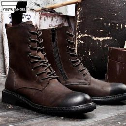 Boots Winter Vintage Work Men 38-46 British Style Desert Military High-Top Genuine Leather Snow Shoes Male