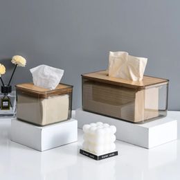 2024 Nordic Minimalist Wooden Tissue Box Cover Holder Organiser Modern Desktop Transparent Rectangular Bamboo Facial Tissue Dispenser Sure,