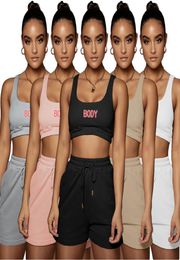 Summer BODY Suits Women rib Tracksuits Sexy Letter Crop Tops Shorts plus size 2XL tank top Outfits Vest Clothing Cute Jogger Suit 5965317