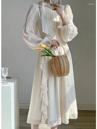 Casual Dresses Summer Chiffon Midi Office Ladies Elegant Ruffles Patchwork High Waist A-line Maxi 2024 Fairy Vestidos Mujer