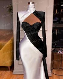 Classic Formal Black And White Mermaid Prom Dresses Long Sleeves Sweetheart Women Elegant Evening Pageant Gowns Custom Made