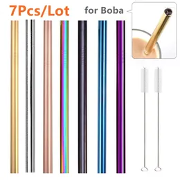 Drinking Straws 7 Colours 8.5" Wide Metal Straw 304 Stainless Steel Set Reusable Boba For Bubble Tea Milk Bar Accessory