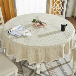 Table Cloth Round Cotton Linen Cover Plaid Grid Pattern Christmas Tablecloth Lace Edge Wedding Party Decor Tablecloths