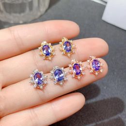 Stud Earrings Sterling Silver 925 Natural Tanzanite Luxury Ladies Simple Generous Christmas Gift Boutique Jewellery