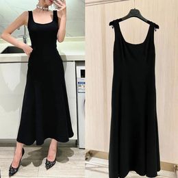 Casual Dresses Top End Women Fashion Black Suspender Slim Fit Maxi Dress Elegant Lady All Match U-neck High Waist Long Female Prom Gown