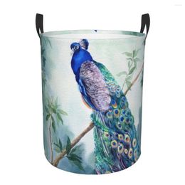 Laundry Bags Folding Basket Peacock On The Branch In Forest Dirty Clothes Toys Storage Bucket Wardrobe Clothing Organizer Hamper