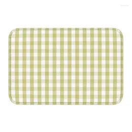 Carpets Fern Green Mini Gingham Cheque Plaid Doormat Non-Slip Bath Kitchen Mat Living Room Floor Door Entrance Carpet Rug