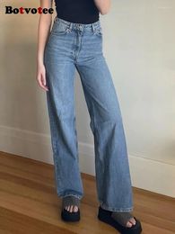 Women's Jeans Botvotee Loose Blue For Women 2024 Fashion Vintage Washed High Waisted Casual Straight Full Length Wide Leg