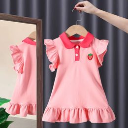 Baby Girl Summer Dress Pink Cute Elegant Princess Dress POLO Style Birthday Party Clothing 1-6 Years Old 240402