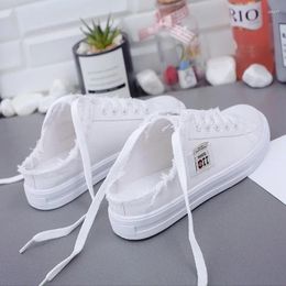 Casual Shoes Spring Summer Women Canvas Flat Sneakers Low Upper Lace Up White 2024 Fashion Cowboy Flats