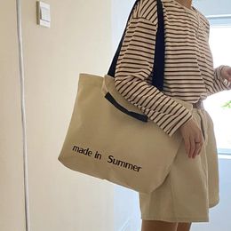 Evening Bags Korean Canvas Shoulder Shopper Bag For Women Zipper Large Capacity Woman Tote Bookbag Female Handbags Student Ladies Bolso