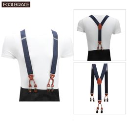 Vintage Brown Leather Elastic Alloy 6 Clips Male Casual Suspenders Commercial Western-style Trousers Man's Braces Strap