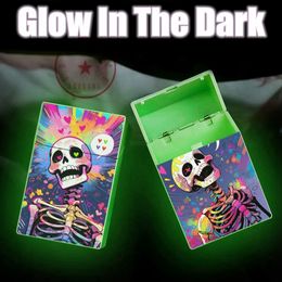 Latest Colorful Plastic Skull Head Glow In The Dark Smoking Cigarette Storage Box Portable Automatic Flip Cover Dry Herb Tobacco Housing Holder Stash Case DHL