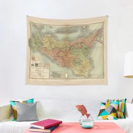 Tapestries Map Of Sicily 1900 (Sicilia Carta Corografica Stradale) Tapestry Bedroom Decor